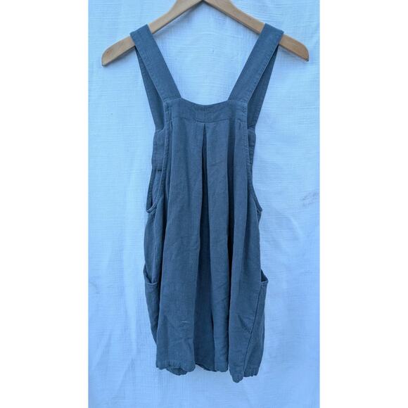 Anrabess Womens Linen Blend Short Bib Overalls Jumpsuit Romper Sz S Gray Blue - Picture 6 of 8